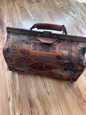 Vintage Tapestry & Leather-Trim  Purse Satchel